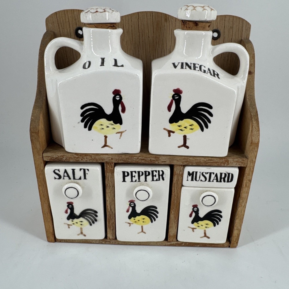 Condiments Set Oil Vinegar Salt Pepper Shaker Mustard Jar Made In Japan Vintage‎